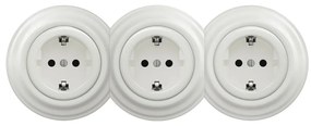 Kliklap - Presa tripla da parete in stile retrò con cornice SCHUKO 230 V bianca