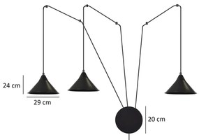Sospensione Minimal 3 Luci Fujin In Acciao Nero E Paralume A Cono