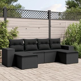 Set divano da giardino 6 pz con cuscini nero in polyrattan