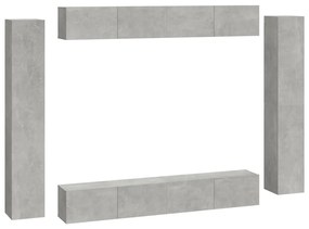 Set mobili porta tv 8pz grigio cemento in legno multistrato