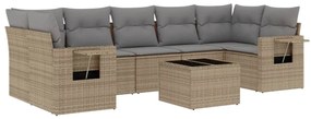 Set Divano da Giardino 8 pz con Cuscini Beige in Polyrattan