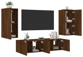 Mobili Tv A Muro Con Led 4pz Rovere Marrone Legno Multistrato /