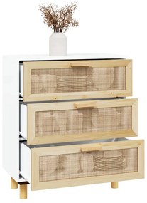 Credenza bianca 60x30x70 cm legno massello pino rattan naturale