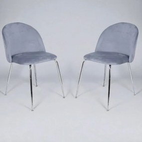 Sedia da pranzo in velluto Grigio Balena con gambe in metallo Cromo - PARIS 2 sedie