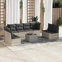 Set Divano da Giardino 9pz con Cuscini Grigio Chiaro Polyrattan 3249301