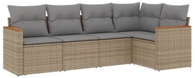 Set divano da giardino 5 pz con cuscini beige misto polyrattan