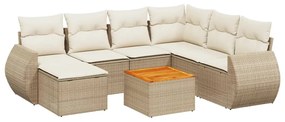 Set Divano da Giardino 8 pz con Cuscini Beige in Polyrattan