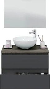Mobile Da Bagno Sospeso 80 Cm 2 Cassetti Con Lavabo Da Appoggio Tokyo Antracite