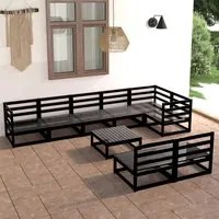 Set Divani da Giardino 9 pz Nero in Legno Massello di Pino cod mxl 37422