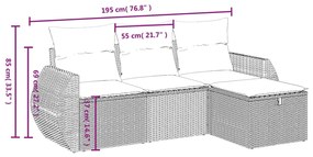 Set divano da giardino 4pz con cuscini grigio chiaro polyrattan