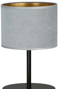 Lampada Da Tavolo 1 Luce Ganesha In Acciaio Nero E Paralume In Tessuto Grigio