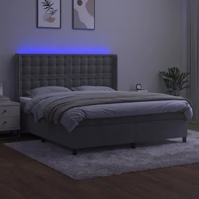 Letto a molle materasso e led grigio chiaro 180x200 cm velluto