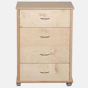 Cassettiera con ruote ICON 58X83h cm in Legno di Faggio a 4 Cassetti Naturale