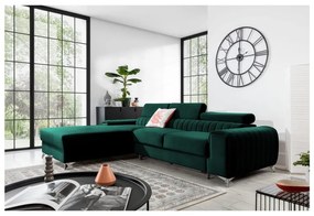 Divano angolare verde allungabile/con contenitore (con penisola a sinistra/con chaise lounge) e rivestimento in velluto Grayson – ELTAP