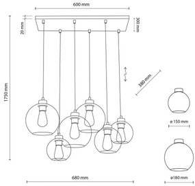 TK Lighting 2164 - Lampadario a sospensione con filo CUBUS 6xE27/60W/230V