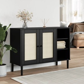 Credenza SENJA Aspetto Rattan Nero 112x40x80 cm Massello Pino