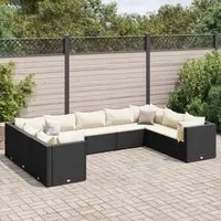 Set Salotto da Giardino con Cuscini 9pz Nero in Polyrattan 3308264