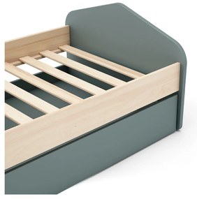 Letto da bambini estraibile di colore naturale/verde polveroso con effetto pino con contenitore con rete inclusa 90x200 cm Estefania – Marckeric