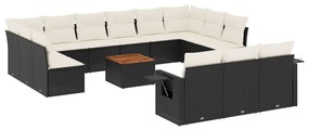 Set Divani da Giardino 14pz con Cuscini in Polyrattan Nero