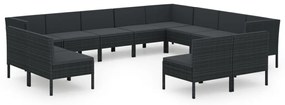 Set divani da giardino 12 pz con cuscini in polyrattan nero