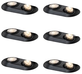 Set di 6 faretti da incasso arrotondati neri GU10 50mm 2-luci - Hubs