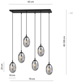 Sospensione Minimal 6 Luci Astral Acciaio Nero E Vetro Fumè