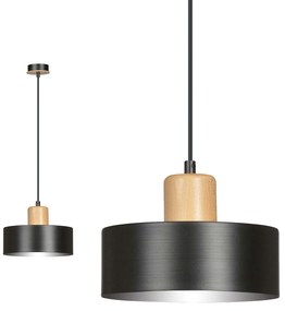 Sospensione Nordica 1 Luce Surya In Acciaio Nero E Legno