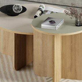 Set di tavolini da salotto rotondi crema/di colore naturale con effetto rovere 2 pz ø 70 cm Hillary – Marckeric