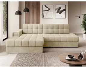 Divano angolare marrone chiaro allungabile (con penisola a sinistra/con chaise lounge) con rivestimento in velluto Blezalt – ELTAP