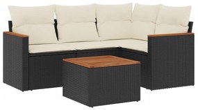 Set divani da giardino 5 pz con cuscini in polyrattan nero