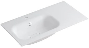 Lavabo integrale rettangolare vasca a sinistra L 90.5 x H 15 x P 46 cm in resina bianco lucido