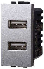 ETTROIT Modulo Presa Caricatore USB 5V 2,1A 2 Porte USB-A Colore GRIGIO Compatibile Con Bticino Living International