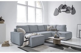 Divano letto angolare in velluto a coste grigio chiaro Brave Dave - Miuform