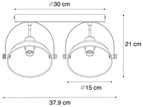 Plafoniera industriale nera con oro a 2 luci orientabili - Magnax