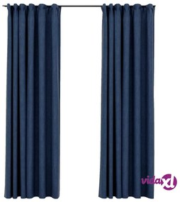 vidaXL Tende Oscuranti con Ganci Effetto Lino 2 pz Blu 140x225 cm