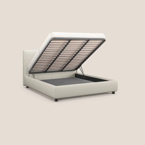 Minato letto imbottito contenitore con testata trapuntata in ecopelle impermeabile T04 bianco
