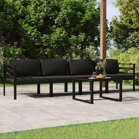 Set divani da giardino 5 pz con cuscini in alluminio antracite