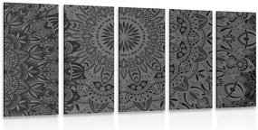Quadri 5 pezzi – Mandala elegante in bianco e nero