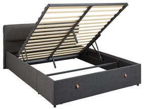 Letto matrimoniale imbottito grigio scuro con contenitore con rete inclusa 160x200 cm Calvi – Actona