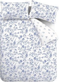 Set copripiumino e federa blu in percalle di cotone per letto matrimoniale 3 pezzi 200x200 cm Thea Floral – Bianca