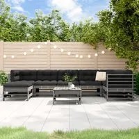 Set Divani da Giardino 8pz con Cuscini in Legno Massello Grigio 3185880