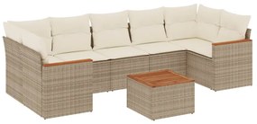 Set divano da giardino 8 pz con cuscini beige in polyrattan