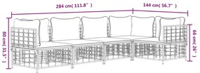 Set Divani da Giardino 5 pz con Cuscini Antracite in Polyrattan