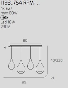 Sosp. cromo 4 luci rettangolare vetri (2 piccoli (1xfu+1xtr)+2 medi...