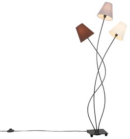 Lampada da terra di design nera con paralumi in tessuto 3 luci - Melis