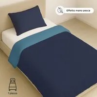 Parure copripiumino singolo in microfibra mano pesca blu