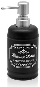 Dispenser sapone in ceramica nera con stampe a contrasto bianche stile vintage