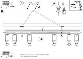 Lampada da soffitto in argento 4L Etna - Sollux