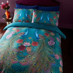Set copripiumino e federa color foglia di tè in raso di cotone per letto singolo 135x200 cm Xanadu Peacock – Matthew Williamson
