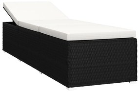 Lettino prendisole con cuscino e tavolino in polyrattan nero